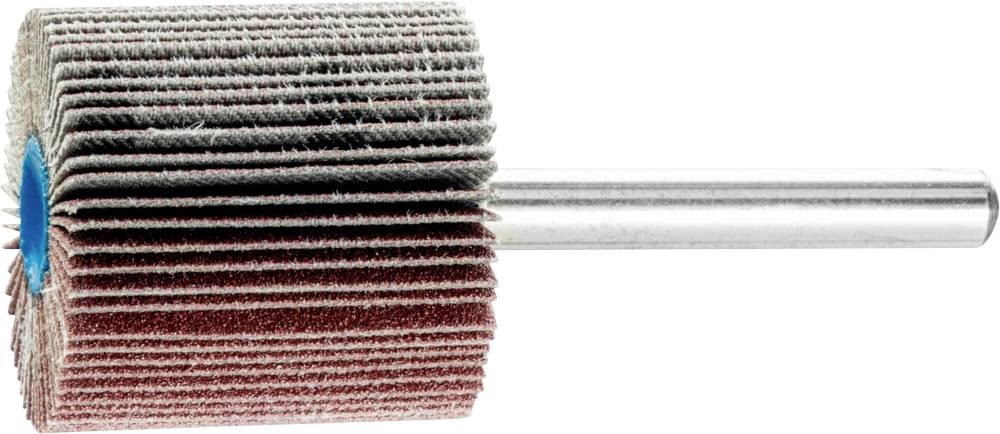 Schleifmop mit zylindrischem Schaft und radial angeordneten Schleiflamellen unterschiedlicher Körnung. Verwendet für Metallbearbeitung.
