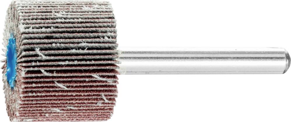 Ein Lamellenschleifaufsatz mit Schleifscheiben aus mehreren Schichten auf einem Metallstift, zum Glätten von Oberflächen.