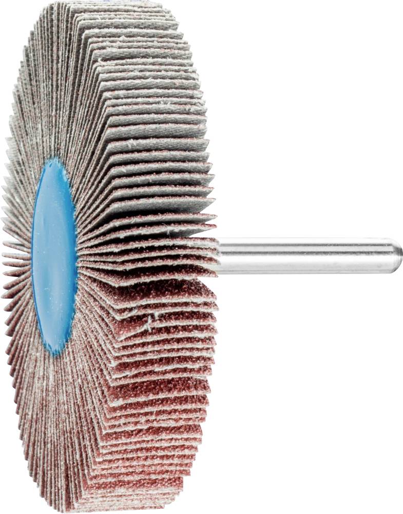 Schleifmop mit vielen Lamellen auf einer Metallbacke. Verwendet für das Schleifen und Polieren von Oberflächen.