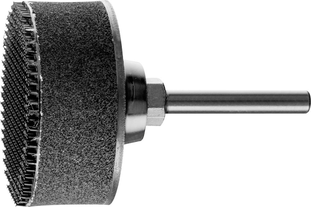 Schleifaufsatz mit grauer, rauer Oberfläche und zylindrischem Schaft, geeignet für Bohrmaschinen zur Metall- oder Holzbearbeitung.