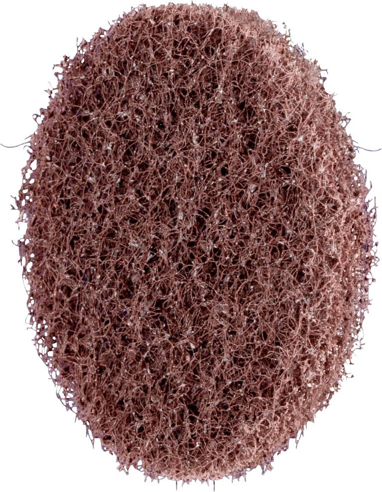 Ein ovaler, rotbrauner Reinigungsschwamm mit rauher Oberfläche. Geeignet zum Schrubben von Oberflächen oder zum Entfernen von Schmutz.