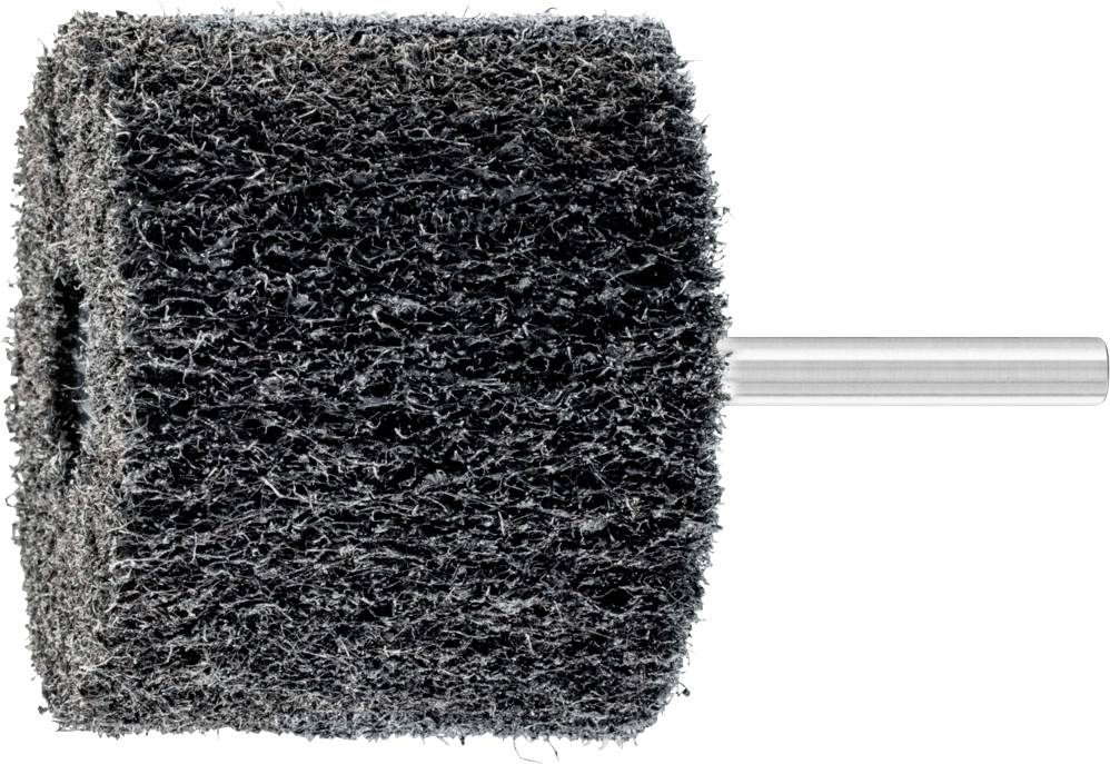 Schleifrolle aus Stahlwolle mit zylindrischer Form und Metallstift. Verwendet zum Schleifen oder Polieren von Oberflächen.