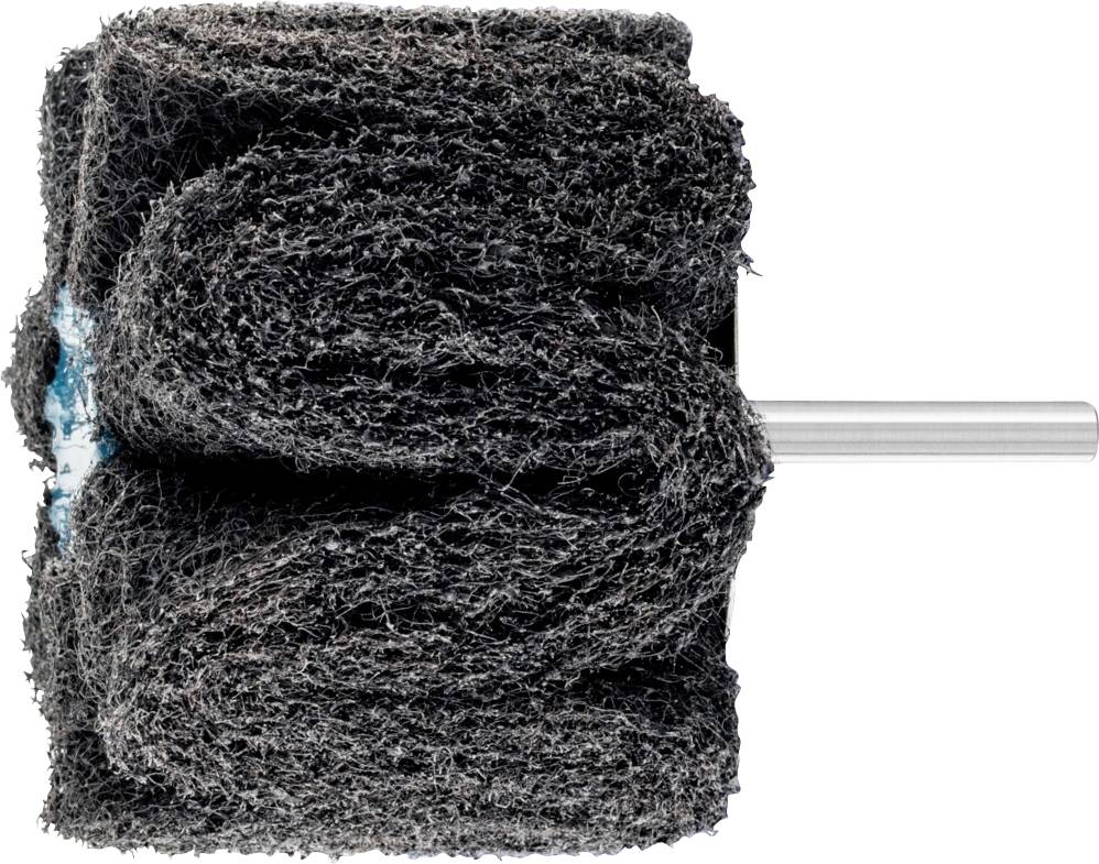 Ein schwarzer Schleifaufsatz für Elektrowerkzeuge mit Metallschaft, geeignet zum Polieren oder Glätten von Oberflächen.