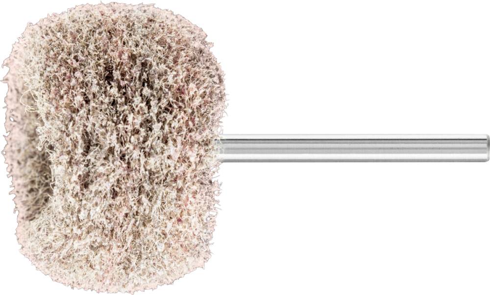 Ein runder Polieraufsatz mit dichtem, flauschigem Gewebe und einem Metallstab. Geeignet für die Bearbeitung von Oberflächen.