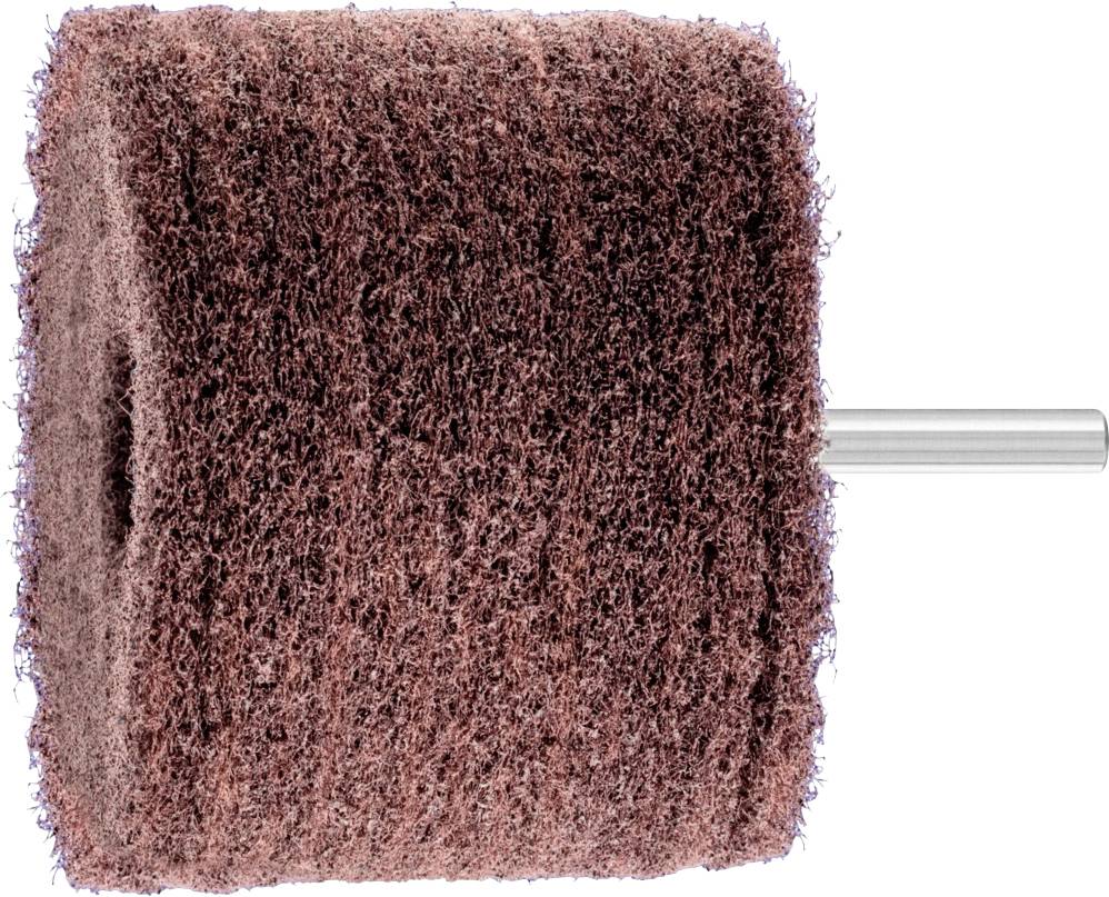 Ein Schleifzylinder mit roter Schleifoberfläche und silbernem Schaft, verwendet zur Oberflächenbearbeitung in der Metall- und Holzbearbeitung.