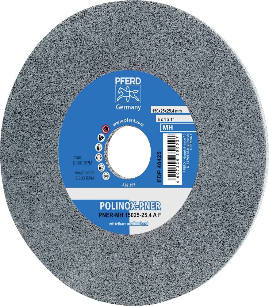 Schleifvliesscheibe mit blauer Mitte, Markenname 'POLINOX-PNER', Durchmesser 150 mm, geeignet für Metall, EDP 64625, 3200 U/min.
