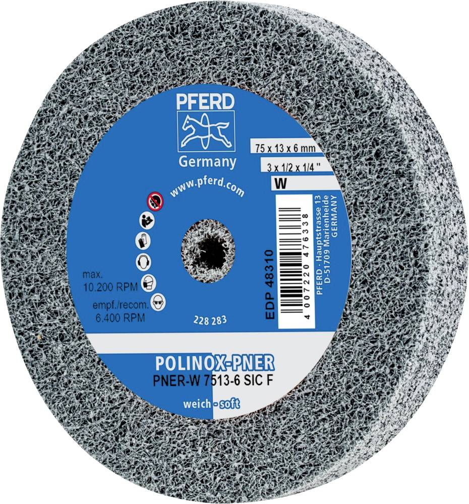 Schleifwerkzeug von PFERD Germany, Typ POLINOX-PNER, 75x13x6mm, maximale Drehzahl 10.200 U/min, empfohlen 6.400 U/min.