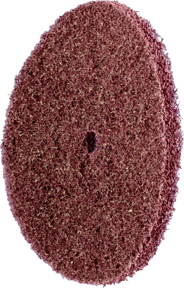 Ein ovaler, rauer, dunkelroter Schleifschwamm mit einer kleinen Öffnung in der Mitte. Geeignet zum Polieren oder Schleifen von Oberflächen.
