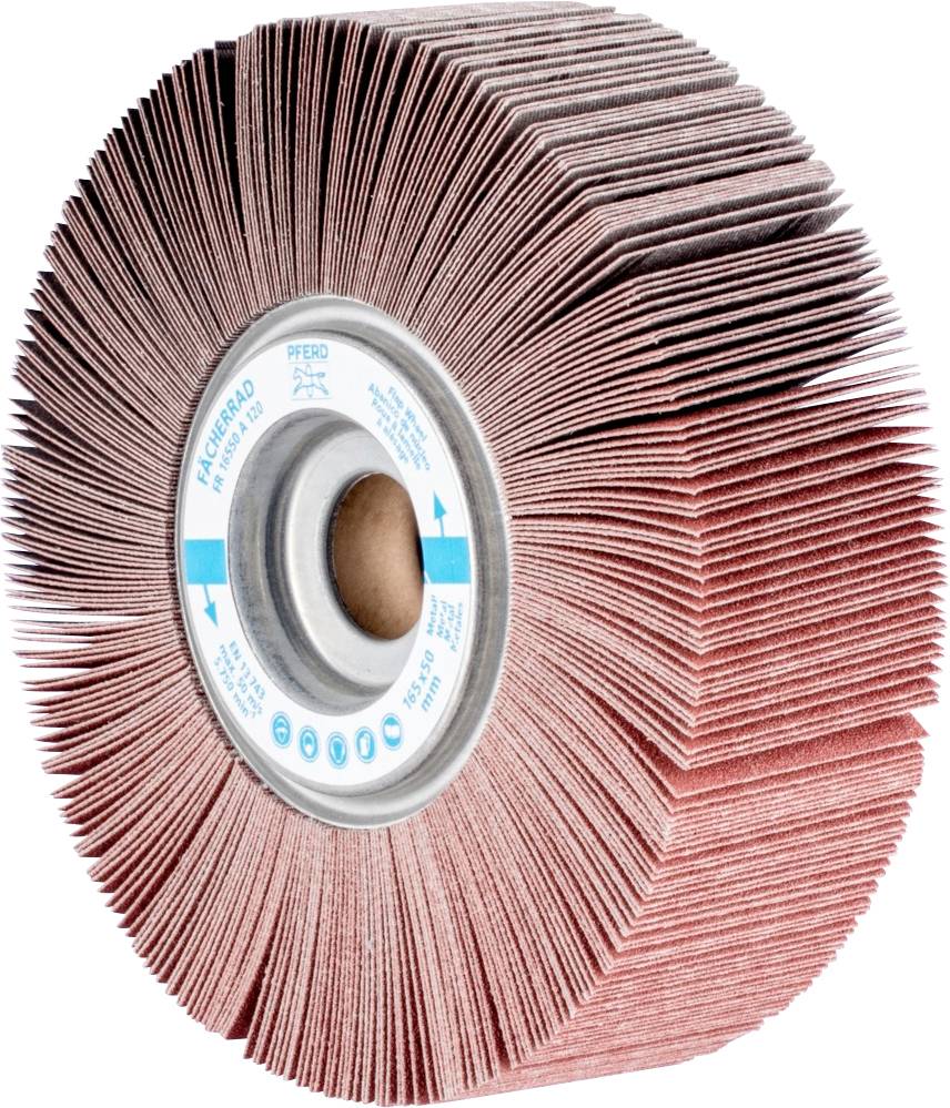 Schleifmop auf zylindrischem Träger, bestehend aus zahlreichen Schleifmitteln, für Oberflächenbearbeitung und Polieren von Metall.