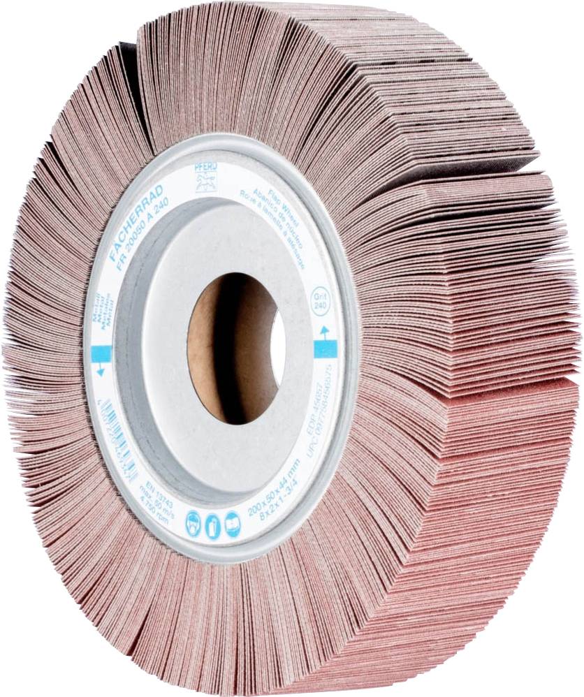 Schleifmopprad mit dicht angeordneten Schleiflamellen, geeignet für Schleifarbeiten bei Metallbearbeitung.