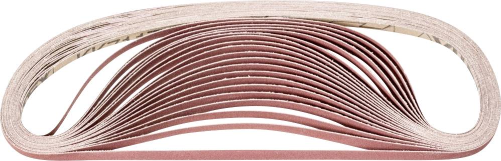 Ein Stapel langer, aufgerollter Schleifbänder in rötlicher Farbe, symmetrisch übereinander angeordnet.
