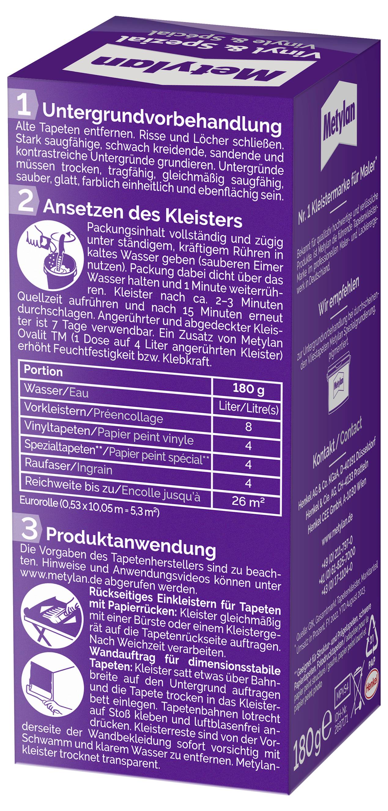 Metylan Vinyl & Spezial Tapetenkleister MPVS4 180g