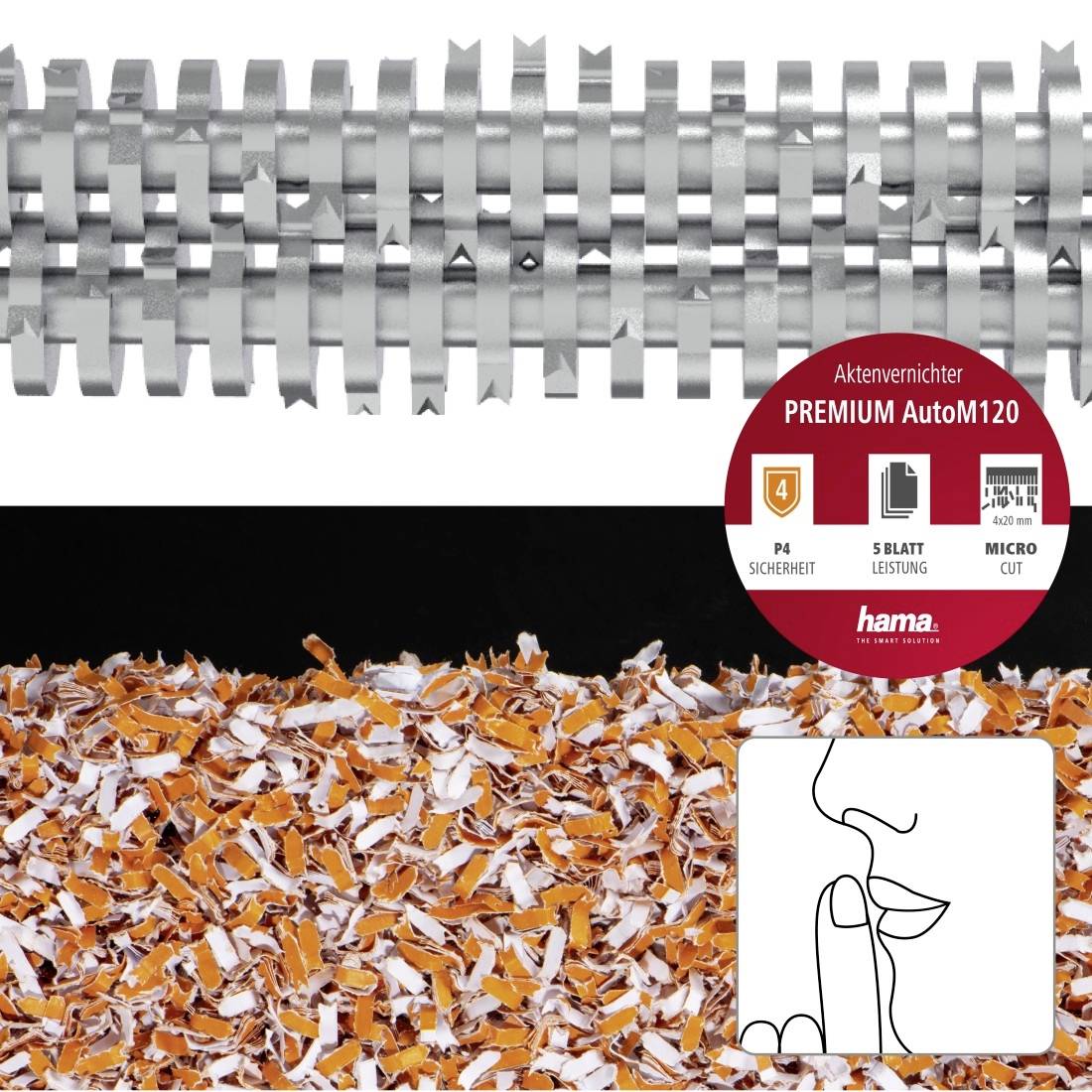 Hama Premium Auto M120 Aktenvernichter 125 Blatt Mikroschnitt 4 x 20mm P-3 25l Vernichtet auch Kreditkarte