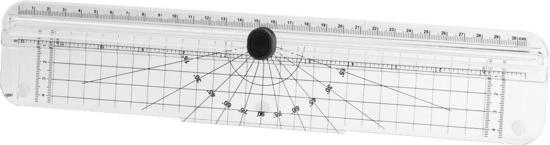 Lineal mit integrierter Sonnenuhr für die direkte Messung der Sonnenhöhe; Skala von 0 bis 20 cm; transparente Konstruktionsweise.