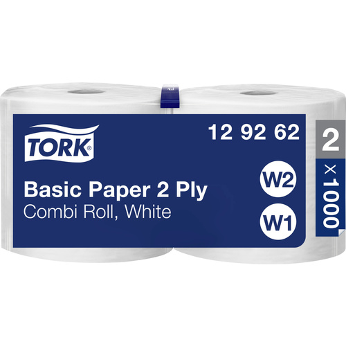 TORK Standard-Papierwischtücher, Kombirolle Weiß W1/2, Mehrzweck, 2 × 340m 129262 Anzahl: 2000St.