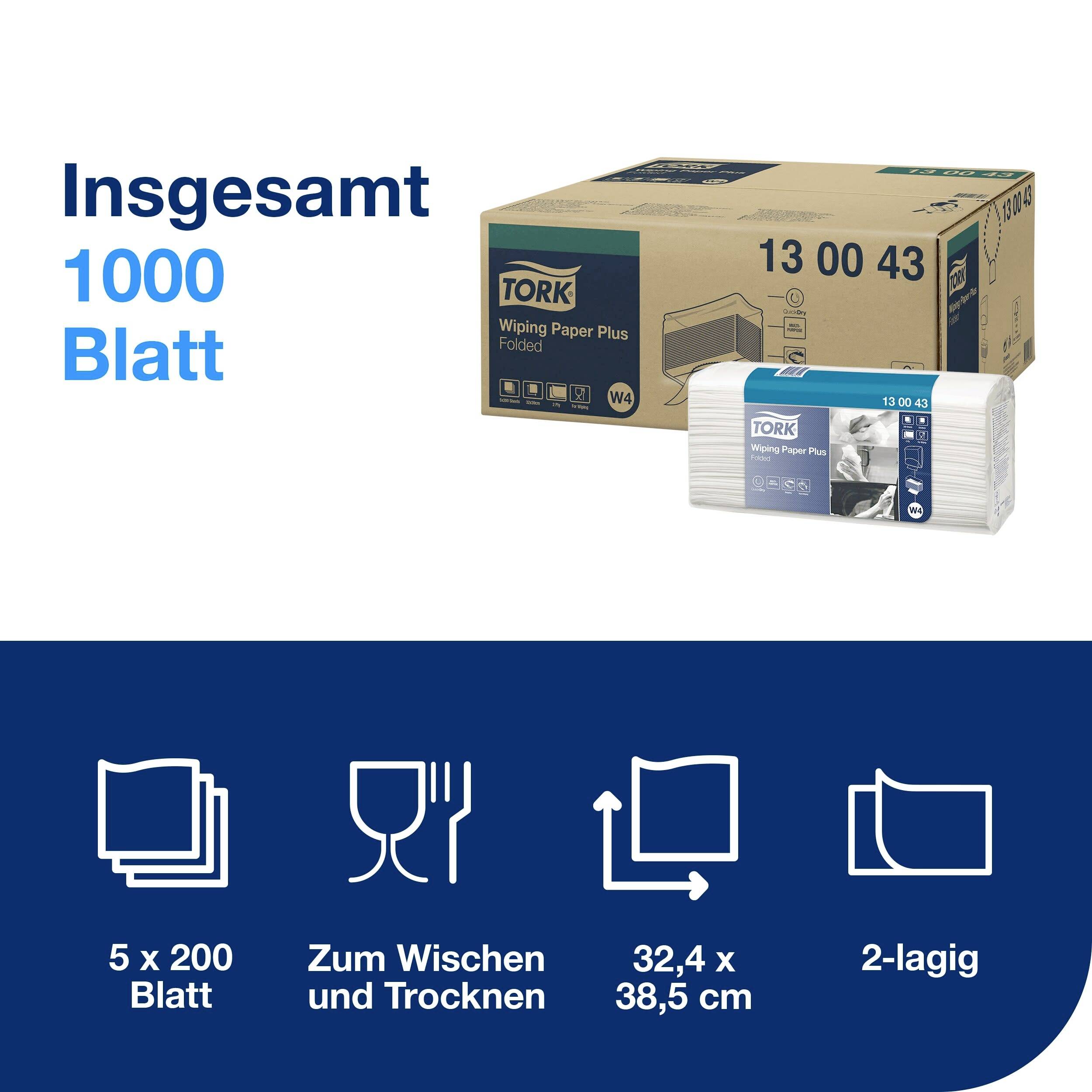 Papiertücher, 2-lagig, Verpackung enthält 5 Packungen à 200 Blatt. Maße 32,4 x 38,5 cm, zum Wischen und Trocknen.