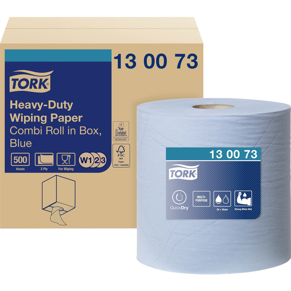 TORK Extra Starke Mehrzweck-Papierwischtücher Blau W1/2/3, saugfähig, 1 × 500 Blatt 130073 Anzahl
