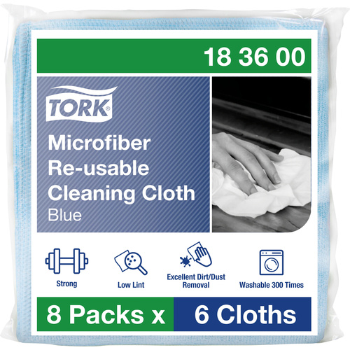 TORK Mikrofaser wiederverwendbare Reinigungstücher Blau, zur trockenen und nassen Verwendung, 8 × 6
