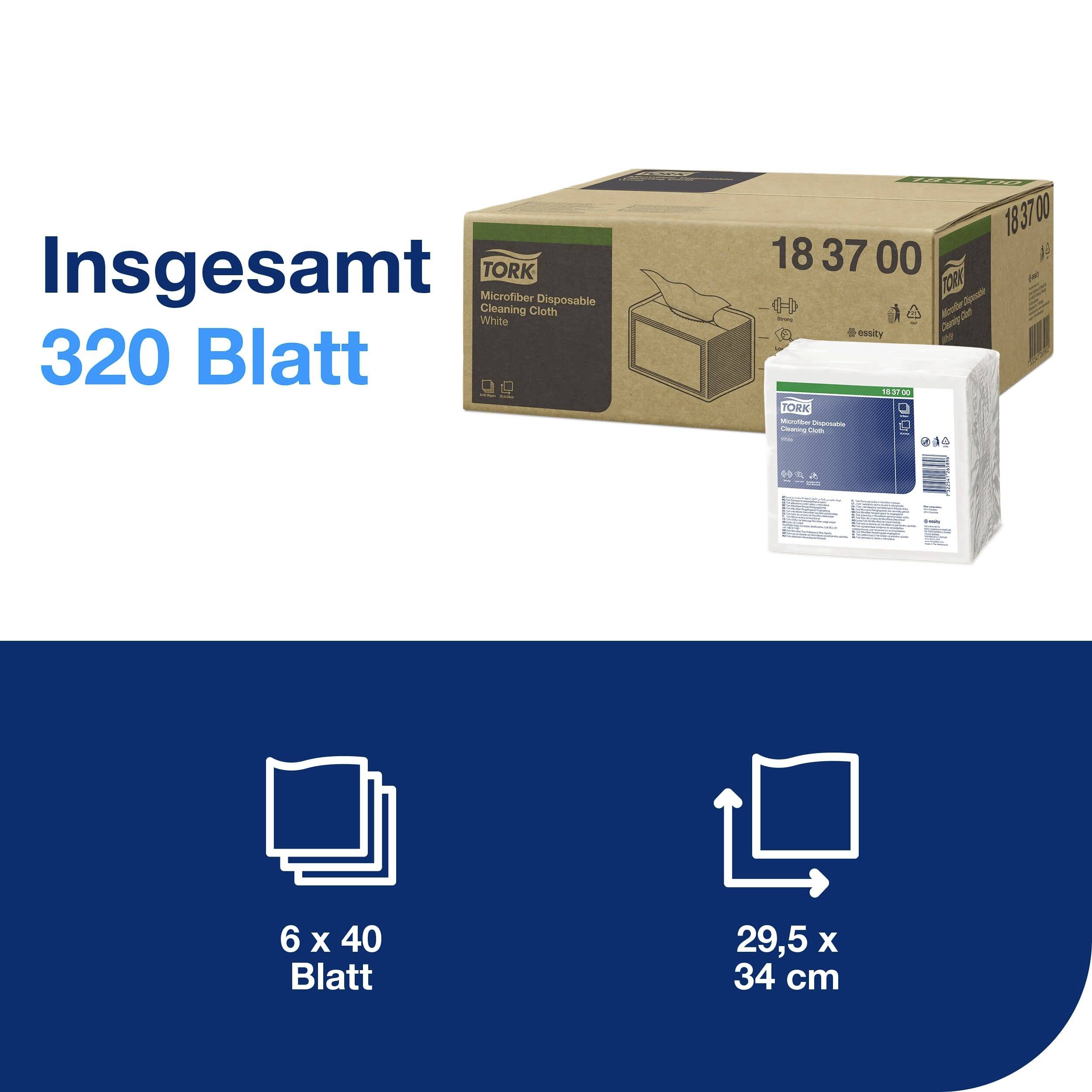 Karton und Verpackungstuch abgebildet. Text 'Insgesamt 320 Blatt', Maße: '29,5 x 34 cm', enthalten: '6 x 40 Blatt'.