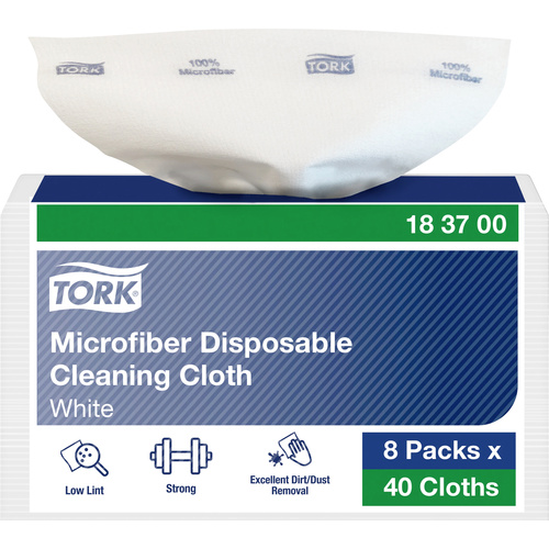 TORK Mikrofaser Einweg Reinigungstücher Weiß mit blauem Druck, zur trockenen und nassen Verwendung
