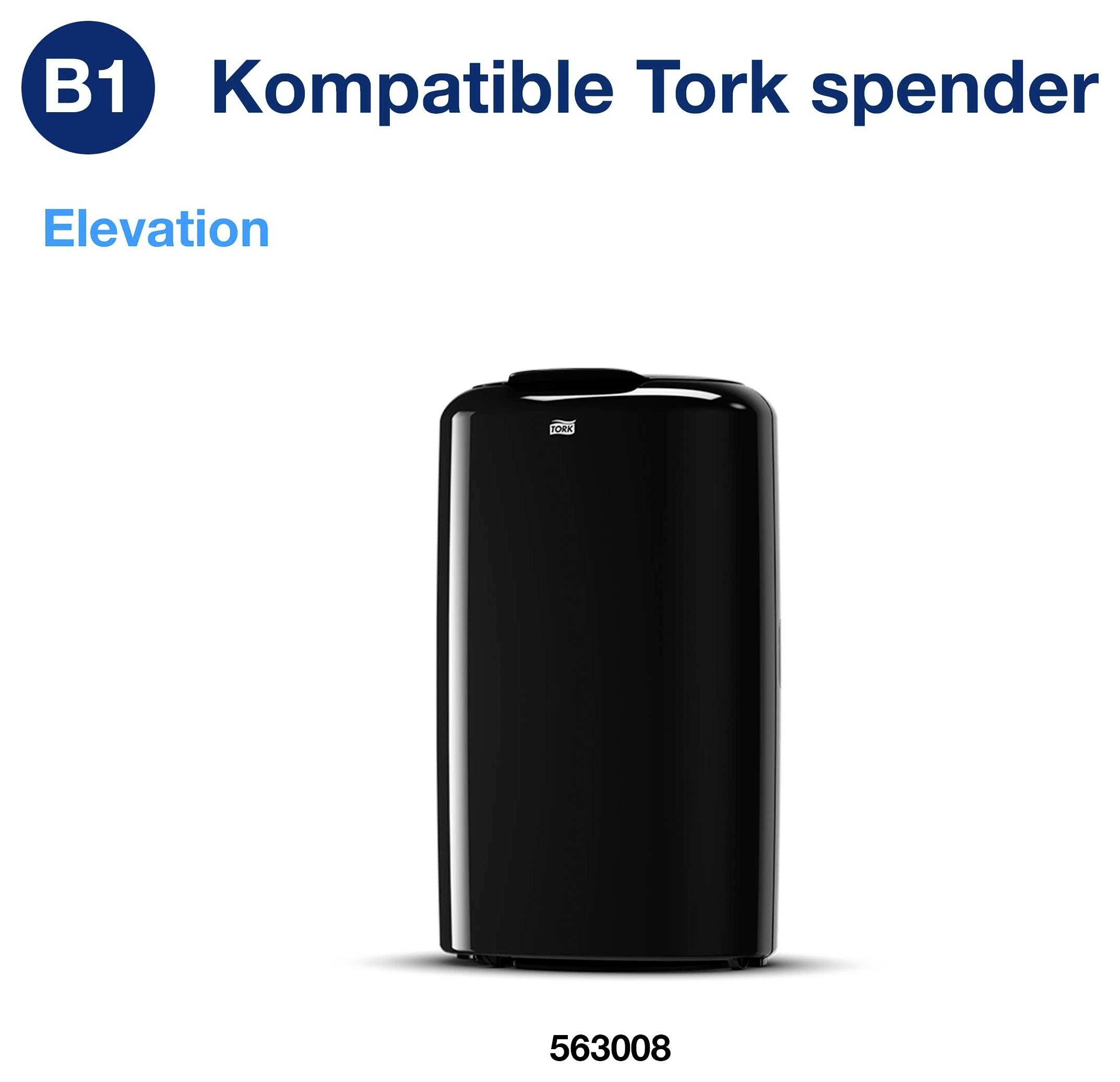 Schwarzer kompatibler Tork-Spender B1 als Frontansicht, Modell 563008.