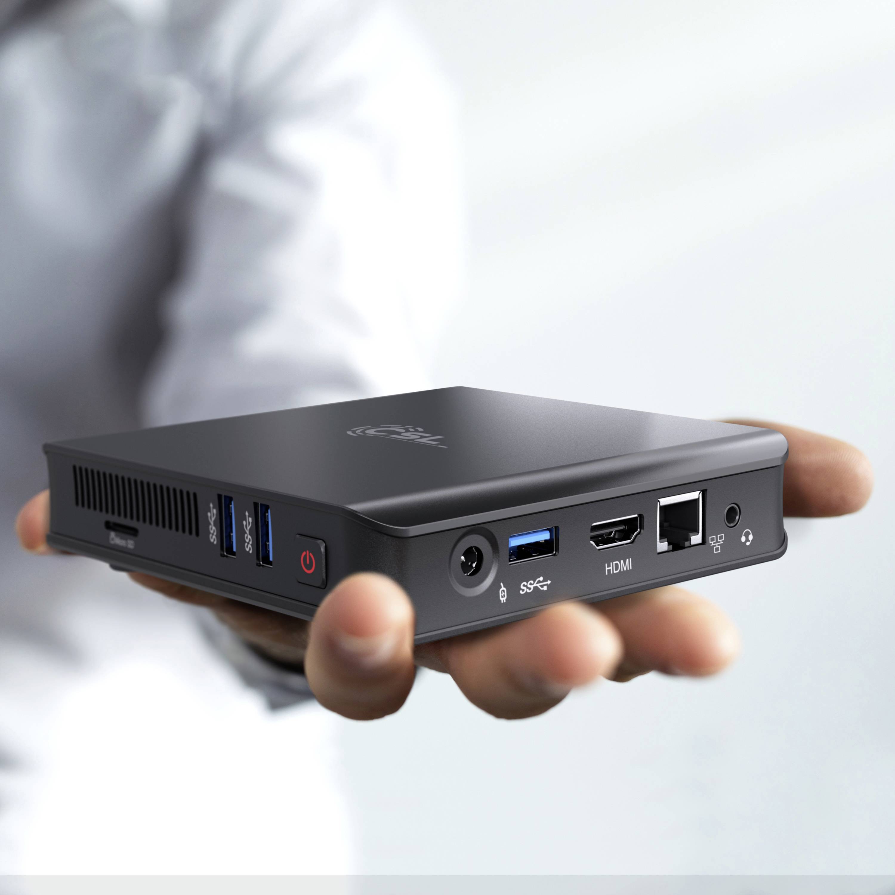 CSL Computer Narrow Box Ultra HD Compact v4 Mini PC Intel N4120 (4 x 1.1GHz / max. 2.6GHz) 512GB SSD Win 10 Pro