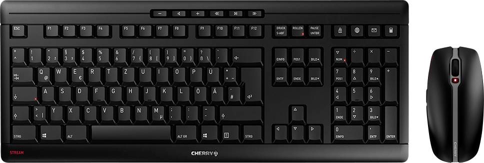CHERRY Stream Funk, Kabellos Tastatur, Maus-Set Deutsch, QWERTZ Schwarz