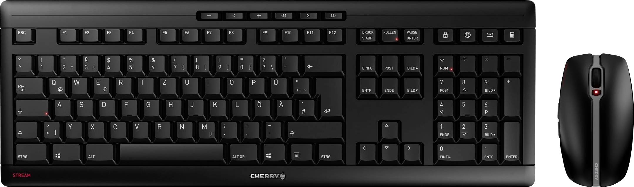 CHERRY STREAM Funk, Kabellos Tastatur, Maus-Set Deutsch, QWERTZ Schwarz