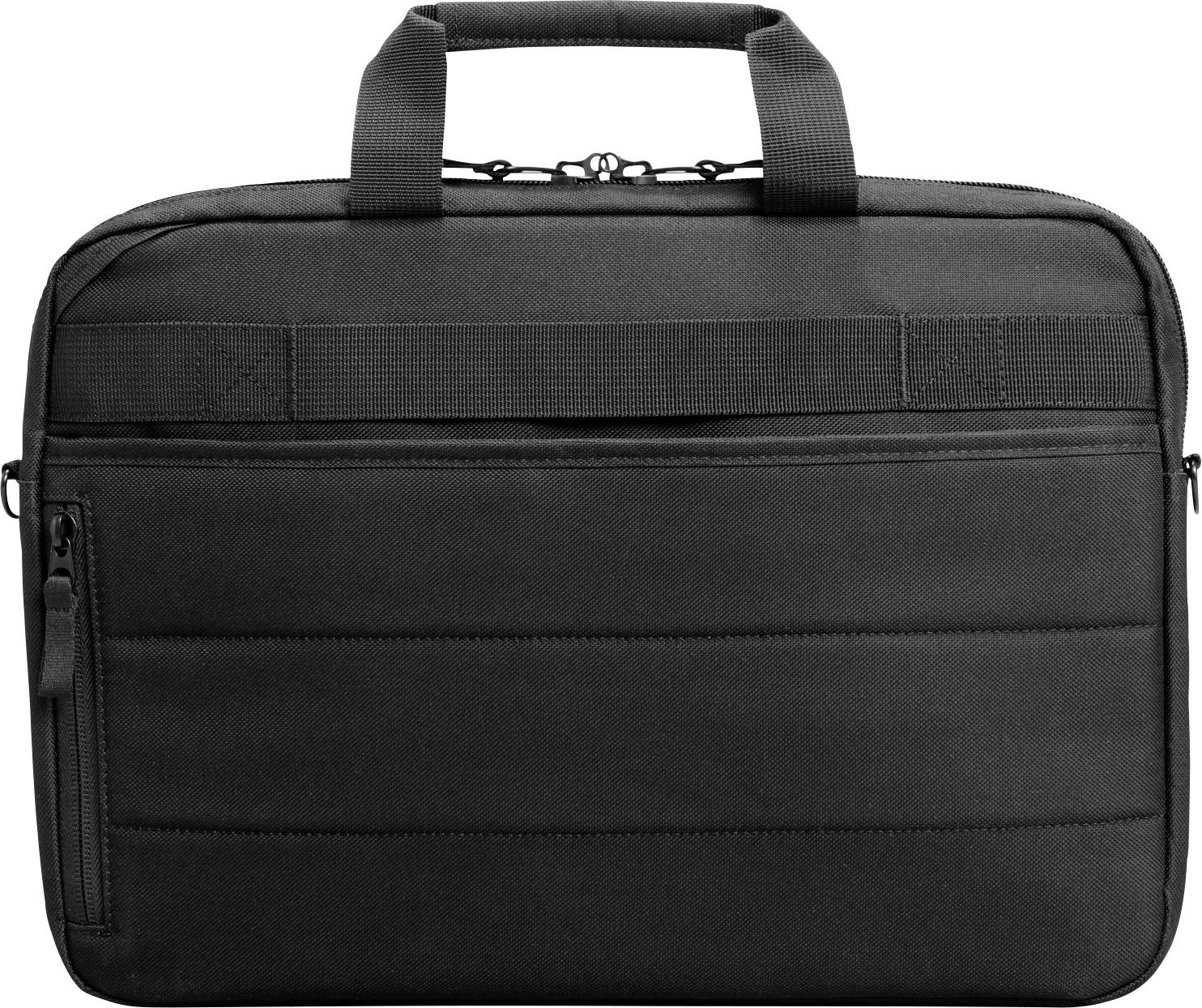 Schwarze Laptoptasche mit Tragegriff und Reißverschlussfach vorne, geeignet für Transport und Schutz von Laptops oder Tablets.