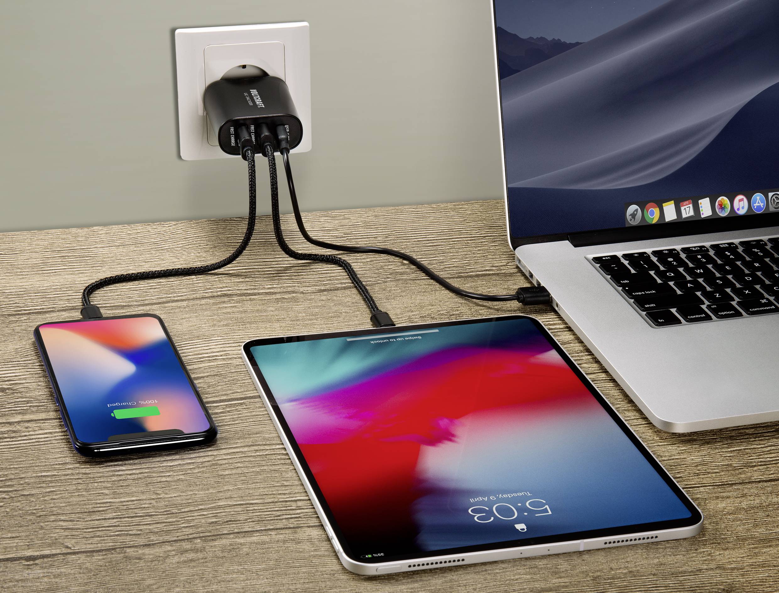 VOLTCRAFT UC-3ACX001 USB Ladegerät 38W 2x USB-A, 1x USB-C® USB PD Schwarz Innenbereich