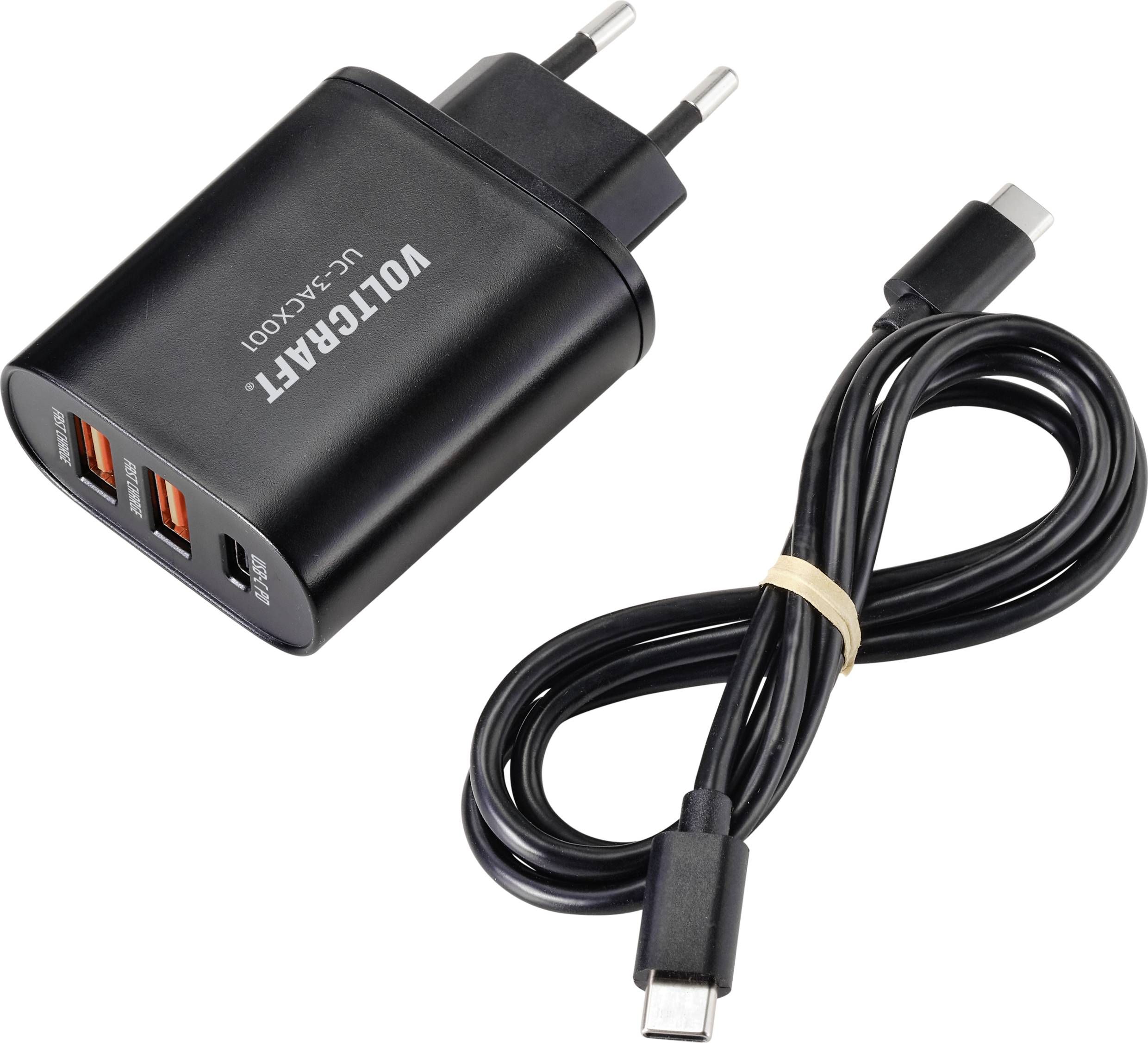 VOLTCRAFT UC-3ACX001 USB Ladegerät 38W 2x USB-A, 1x USB-C® USB PD Schwarz Innenbereich