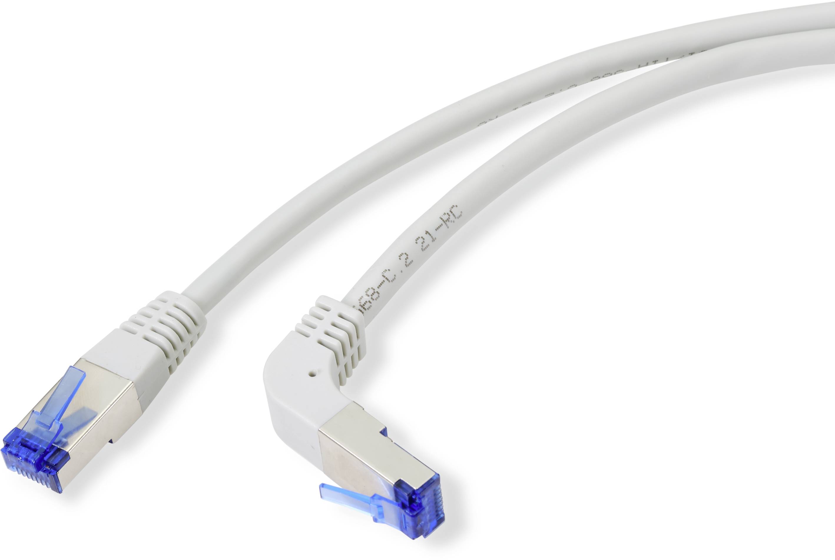 Renkforce RF-4892528 RJ45 Netzwerkkabel, Patchkabel CAT 6a S/FTP 0.50m Grau 90° nach unten gewinkelt