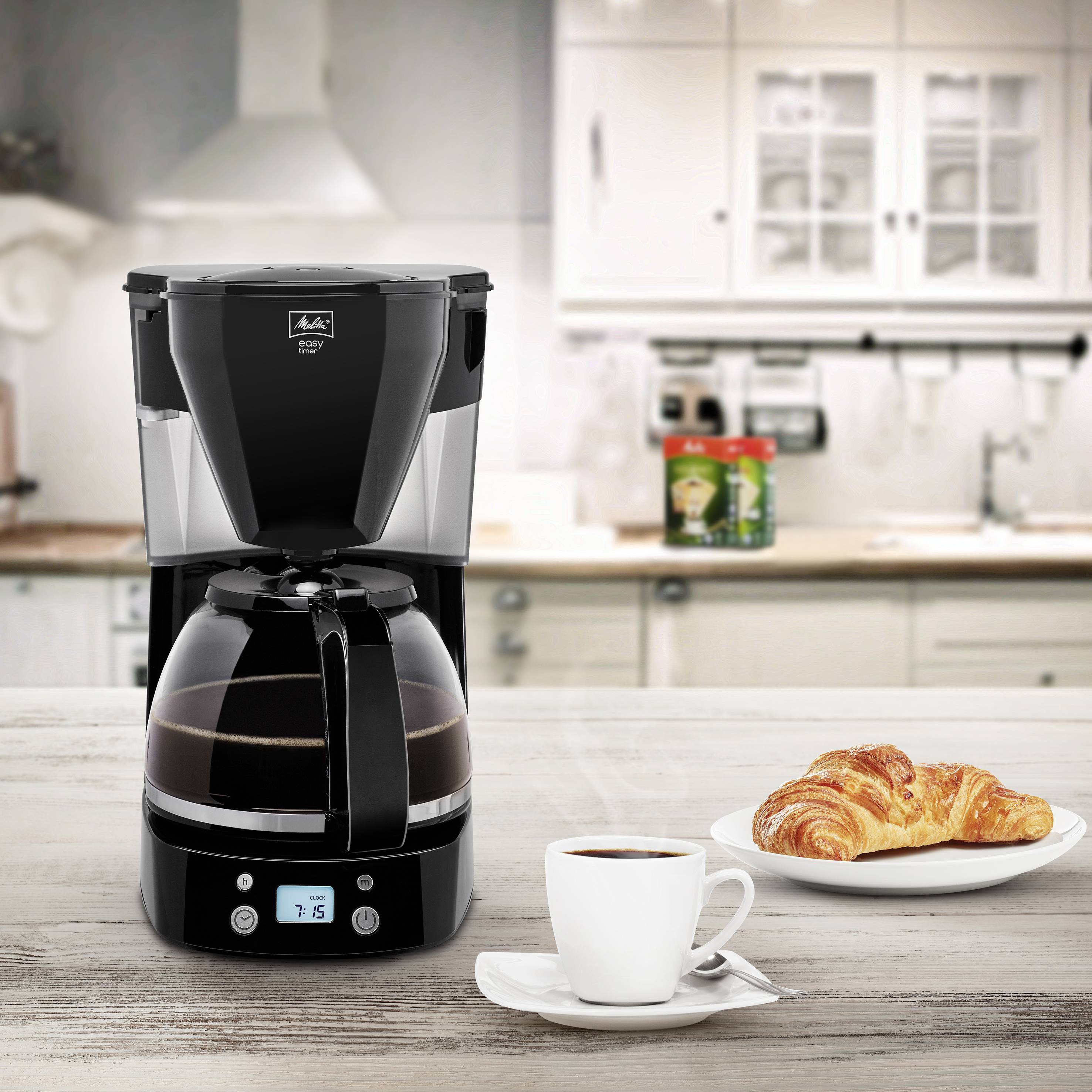 Melitta Easy Timer Kaffeemaschine Schwarz Fassungsvermögen Tassen=10 Glaskanne, Warmhaltefunktion, Timerfunktion