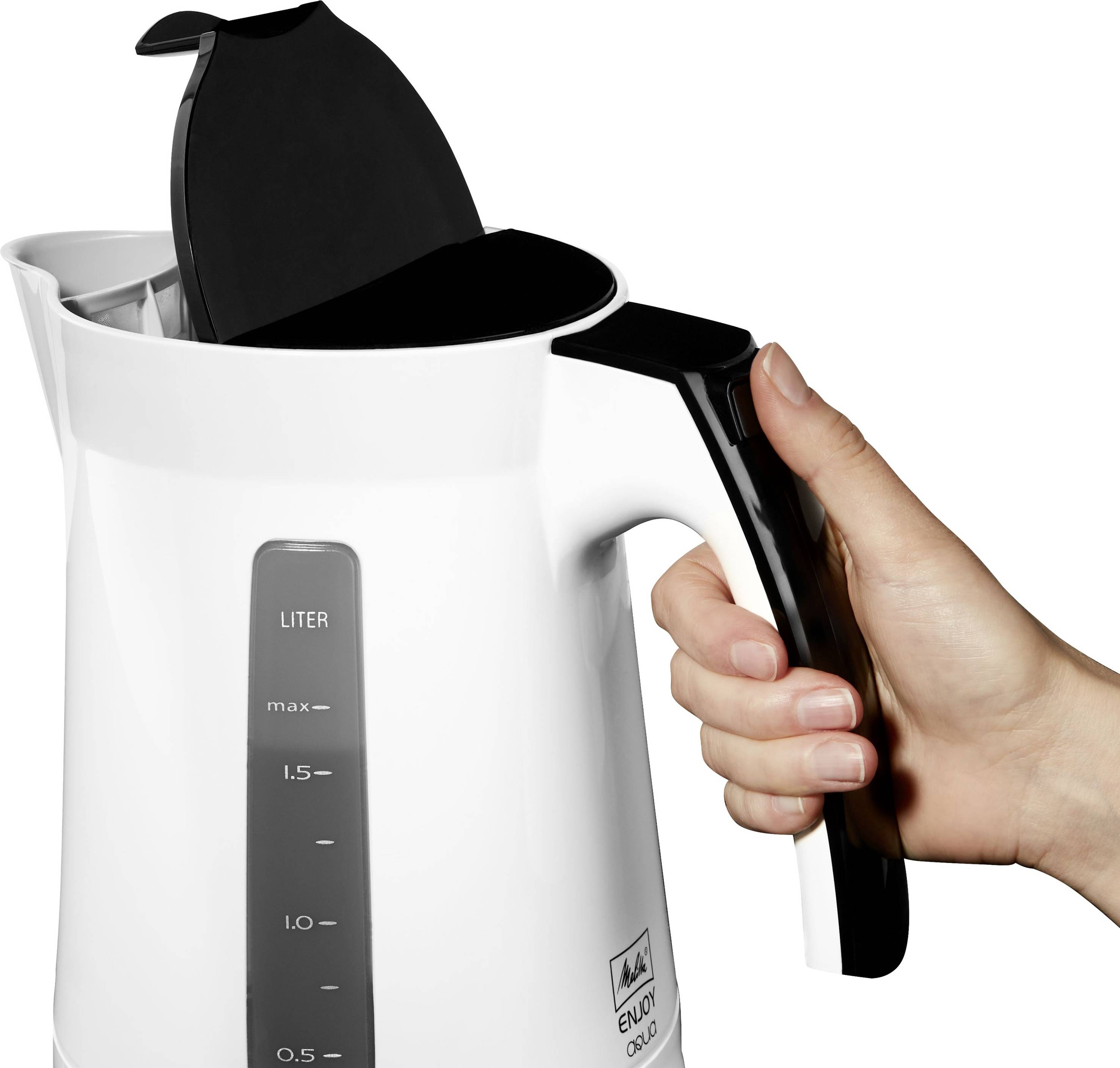 Melitta Enjoy Aqua Wasserkocher schnurlos, BPA-frei Weiß/Schwarz Fassungsvermögen: 1.7 l