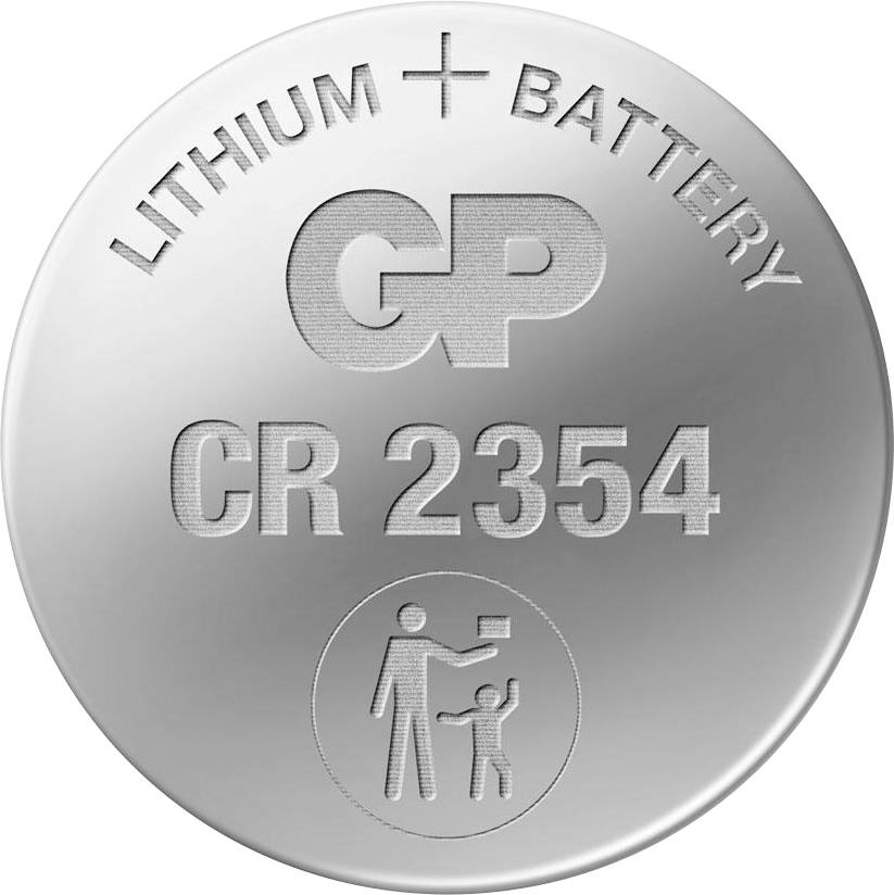 Silberne Knopfzelle GP CR 2354 mit Aufdruck 'LITHIUM BATTERY' und Symbol, eine 3-Volt-Lithiumbatterie.