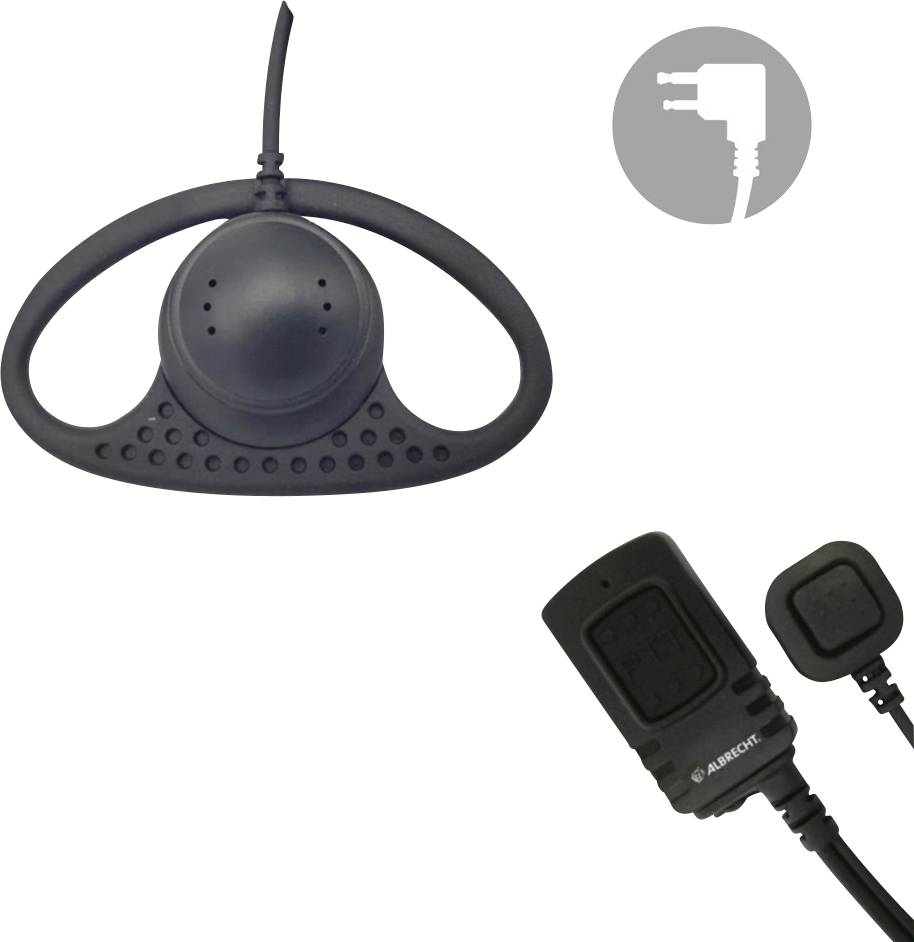 Ein schwarzes Ohrhörer-Headset mit Kabel und zusätzlichem Steckerkonverter. Oben rechts ist ein Symbol für einen EU-Stecker zu sehen.