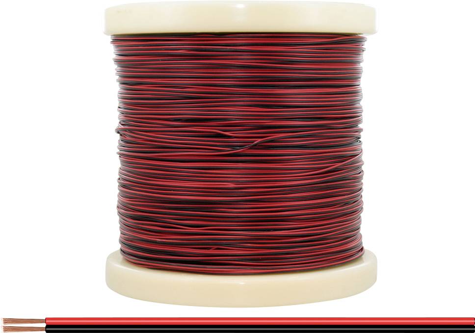 Spule mit kupferfarbenem Draht, rote und schwarze Isolierung. Wird für elektrische Anwendungen verwendet.