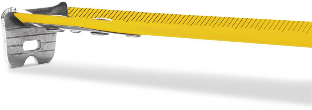 Gelbes Maßband aus Metall mit Markierungen, das teilweise herausgezogen ist. Ideal zur Längenmessung kleiner bis mittlerer Objekte.