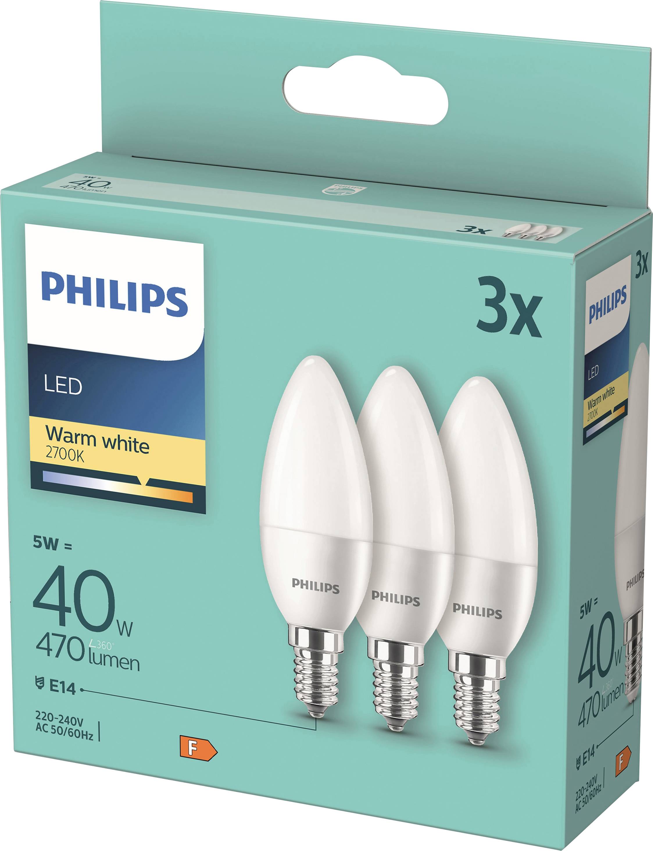 Philips LED 871951431338500 LED EEK F (A - G) E14 Kerzenform 5 W = 40 W Warmweiß (Ø x L) 35 mm x 106 mm 3 St.