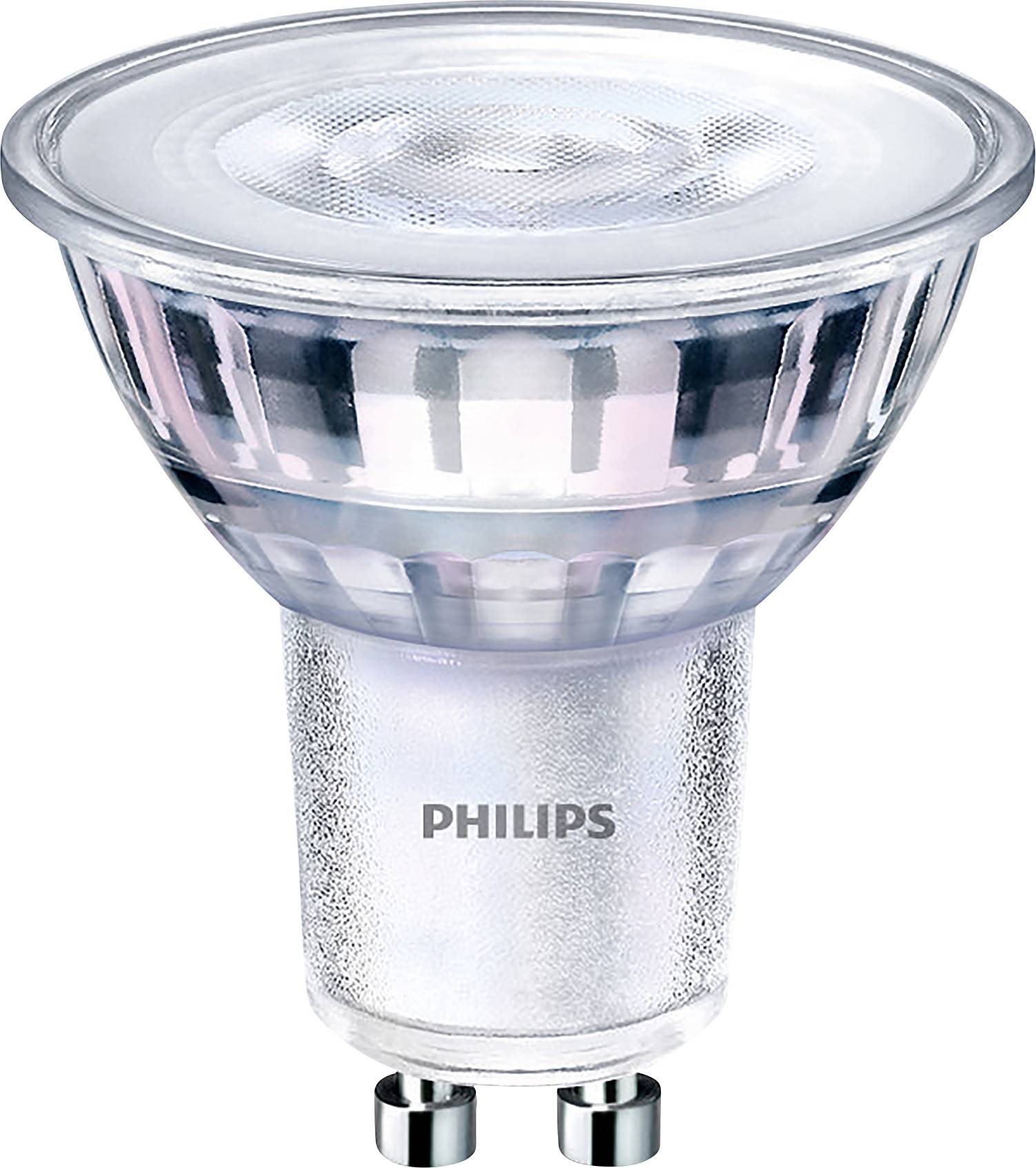LED-Glühbirne von Philips, GU10-Fassung, silberne Oberfläche, eignet sich für energieeffiziente und langlebige Beleuchtung.
