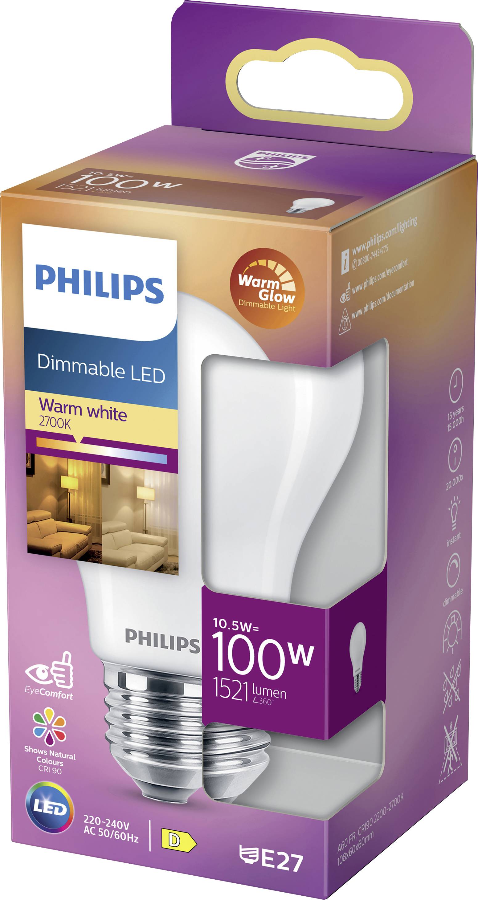 Philips LED 871951432411400 LED EEK D (A - G) E27 Glühlampenform 11.5 W = 100 W Warmweiß (Ø x L) 60 mm x 108 mm 1 St.