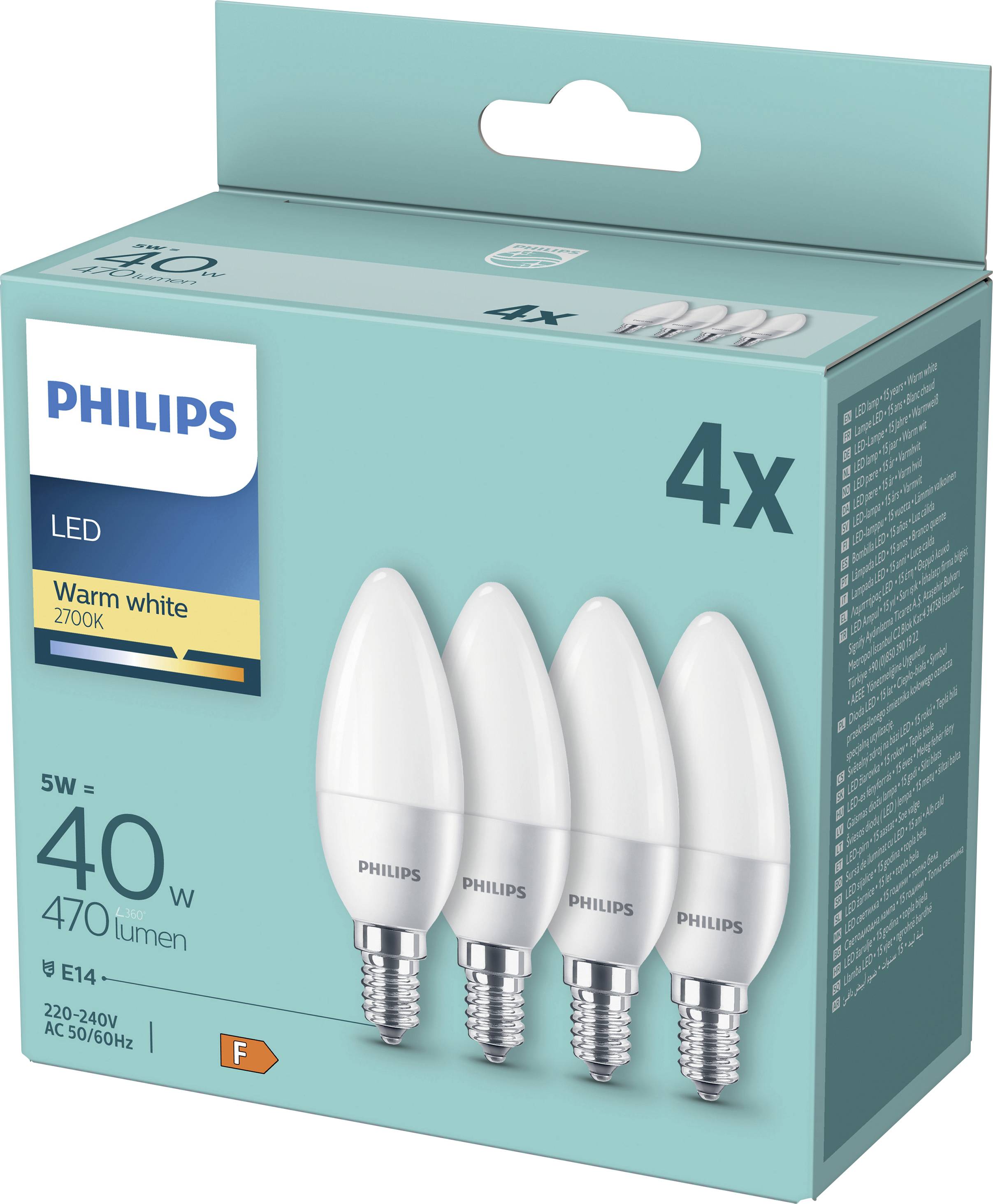 Philips LED 871951431340800 LED EEK F (A - G) E14 Kerzenform 5 W = 40 W Warmweiß (Ø x L) 35 mm x 106 mm 4 St.