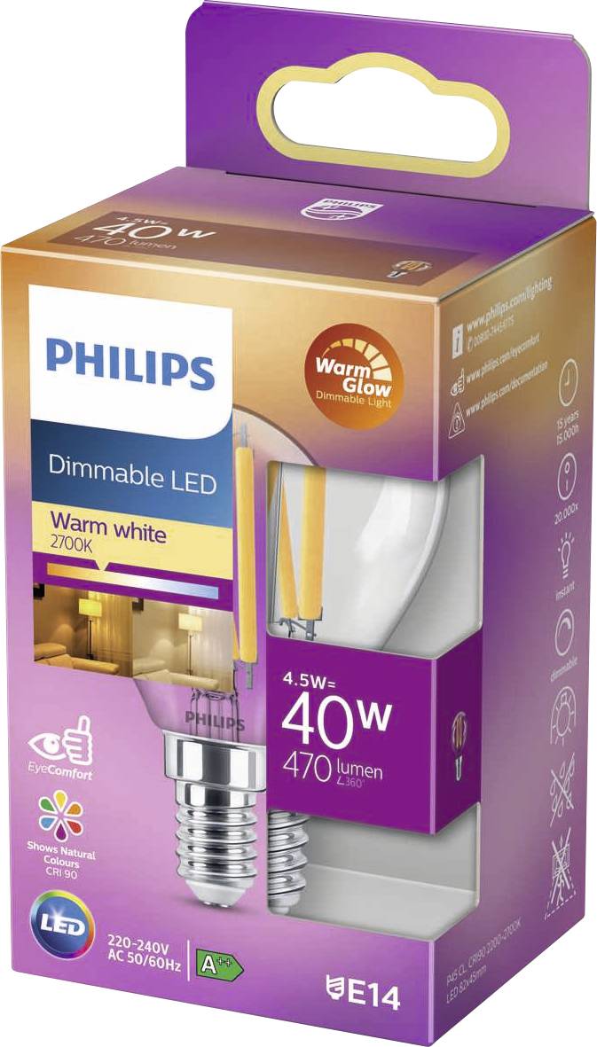 Philips LED 871951432439800 LED EEK D (A - G) E14 Tropfenform 3.4W = 40W Warmweiß (Ø x L) 45mm x 80mm 1St.