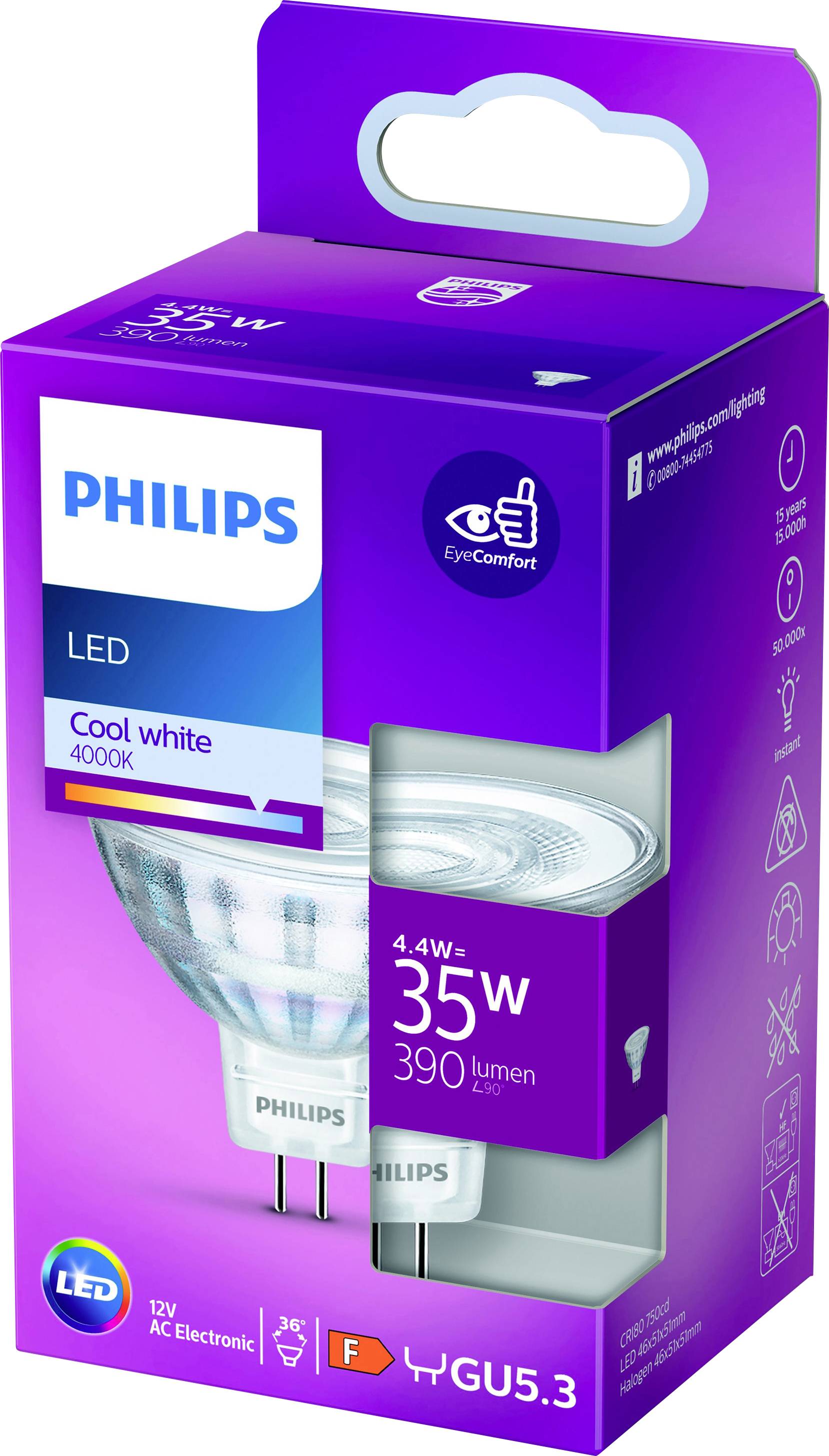 Philips LED 871951430764300 LED EEK F (A - G) GU5.3 Reflektor 4.4W = 35W Naturweiß (Ø x L) 51mm x 46mm 1St.
