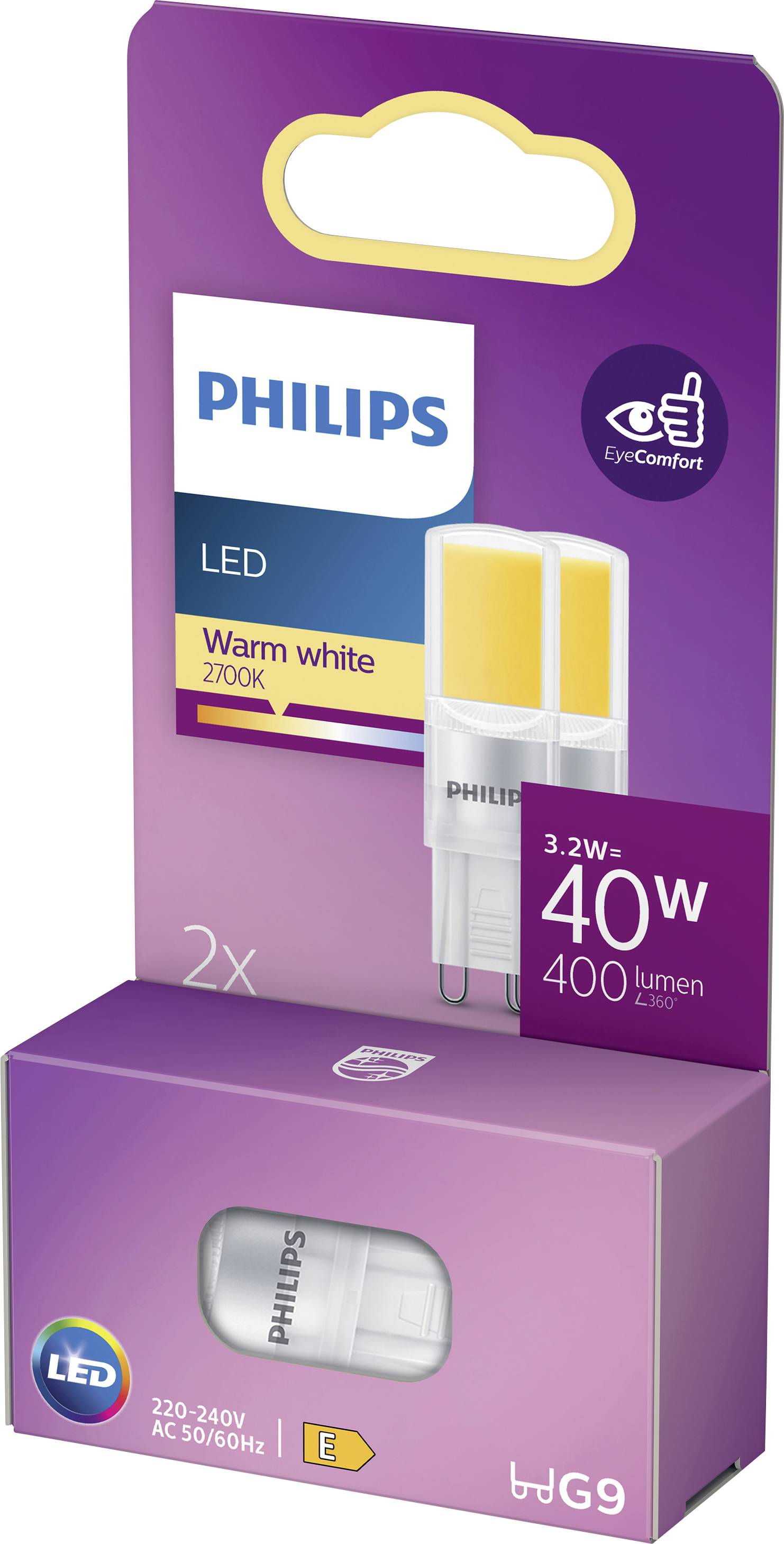 Philips Lighting 871951430403100 LED EEK E (A - G) G9 Spezialform 3.5W = 40W Warmweiß (Ø x L) 17mm x 54mm 2St.