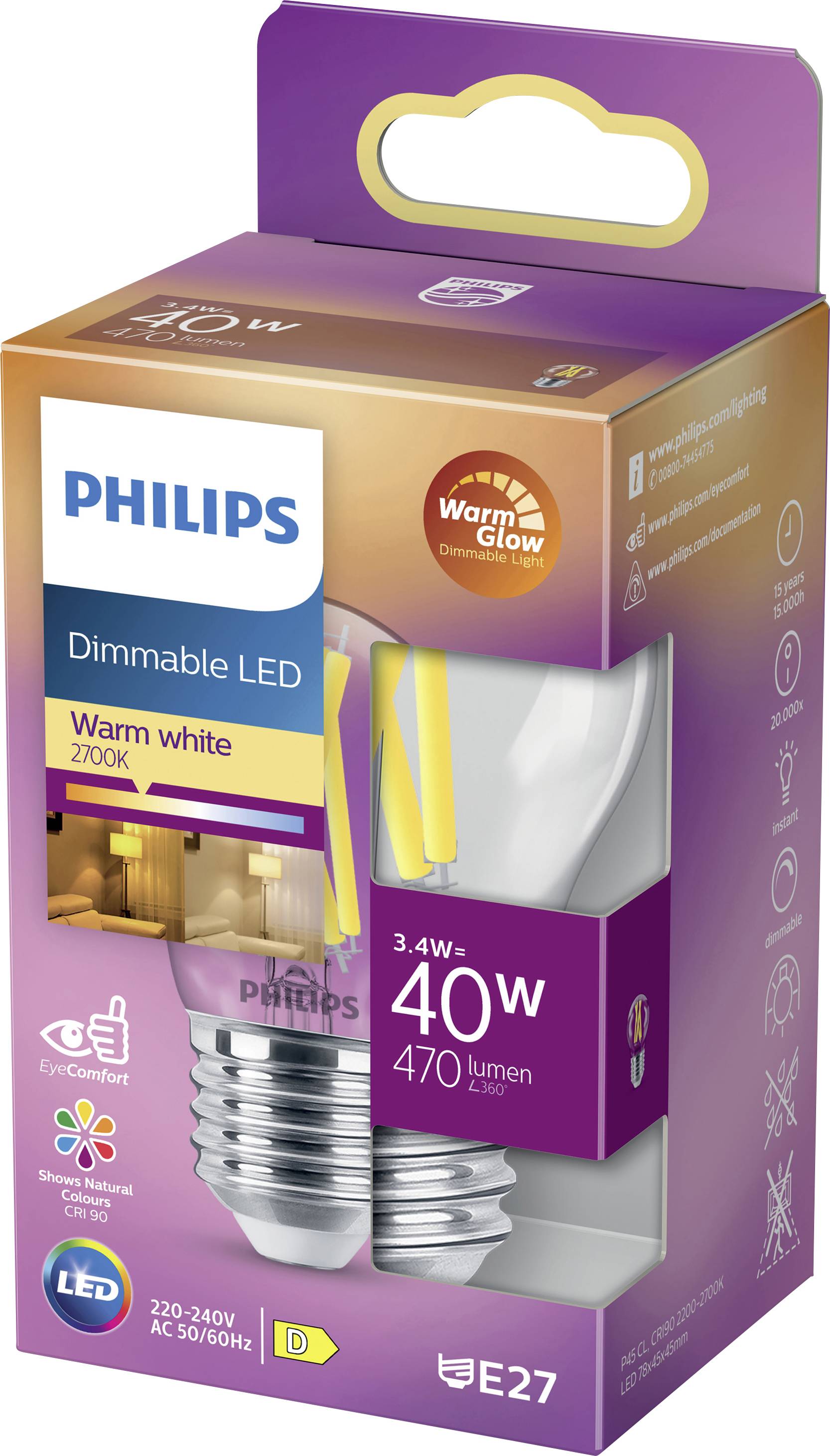 Philips LED 871951432441100 LED EEK D (A - G) E27 Tropfenform 3.4W = 40W Warmweiß (Ø x L) 45mm x 78mm 1St.