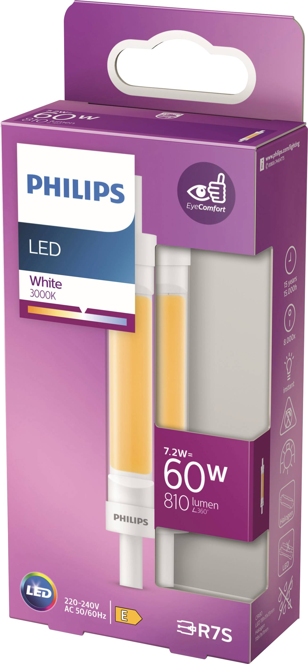 Philips LED 871951430381200 LED EEK E (A - G) R7s Stabform 7.2W = 60W Warmweiß (Ø x L) 15mm x 118mm 1St.