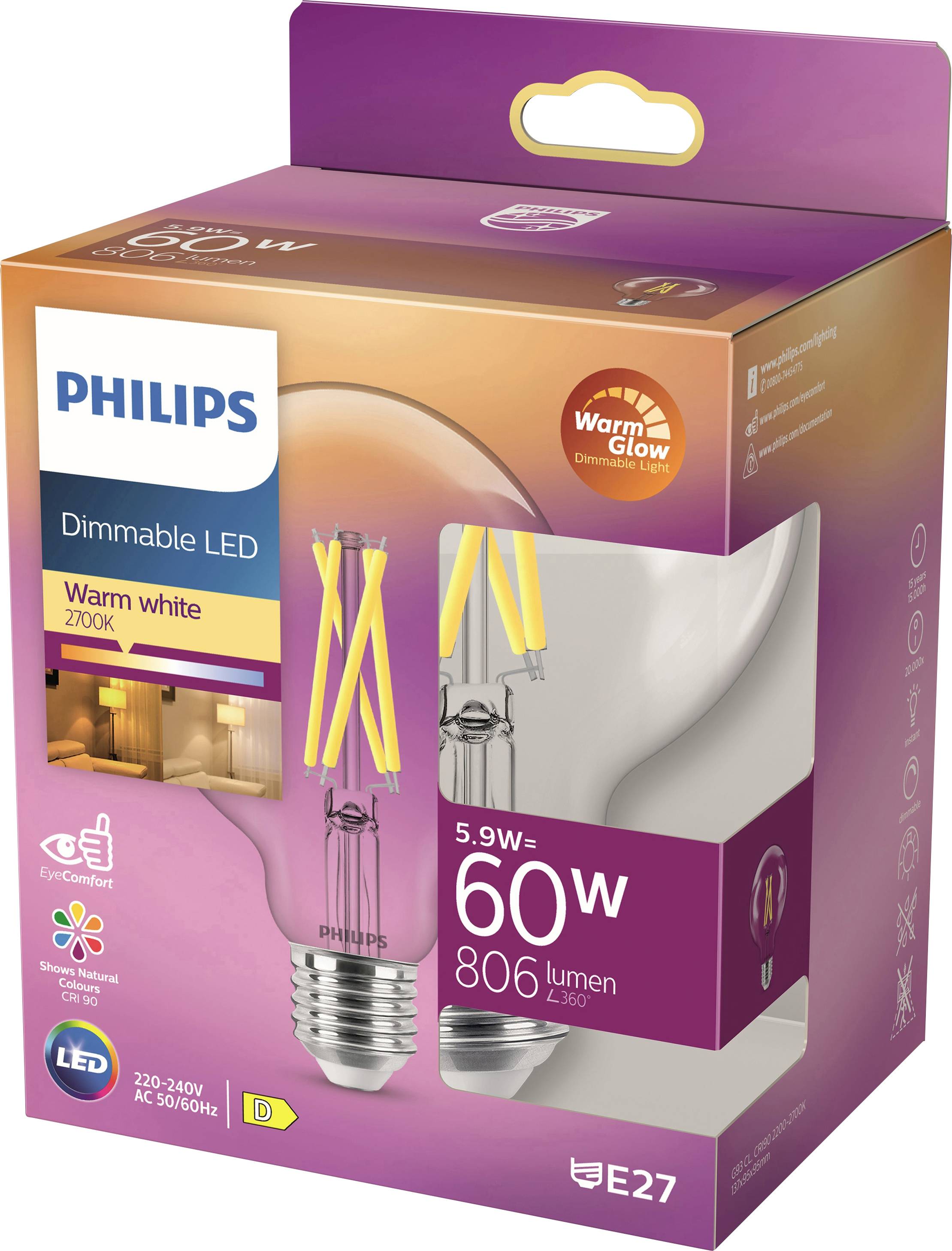 Philips LED 871951432395700 LED EEK D (A - G) E27 Globeform 6 W = 60 W Warmweiß (Ø x L) 95 mm x 137