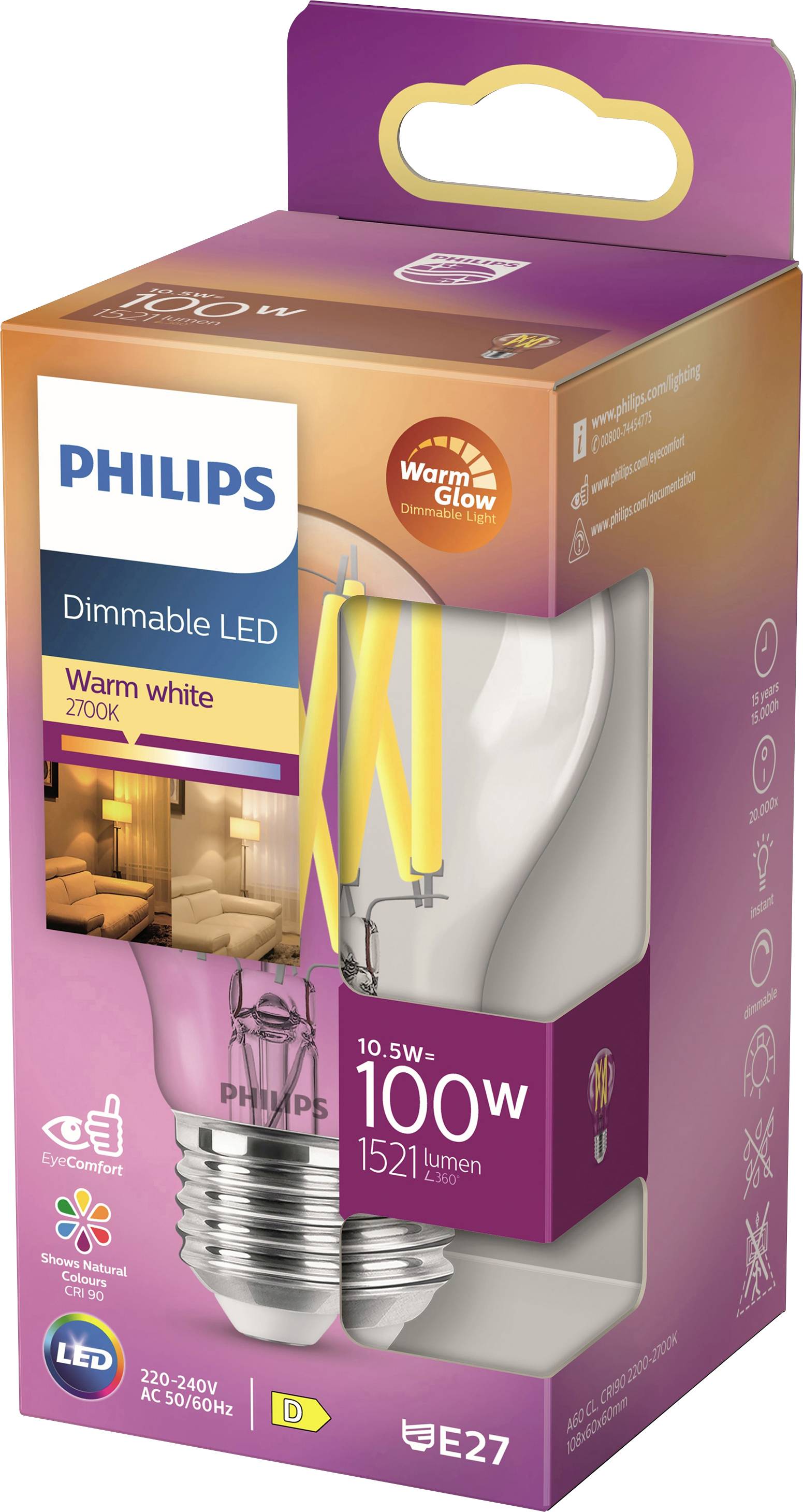 Philips LED 871951432407700 LED EEK D (A - G) E27 Glühlampenform 11.5W = 100W Warmweiß (Ø x L) 60mm x 108mm 1St.