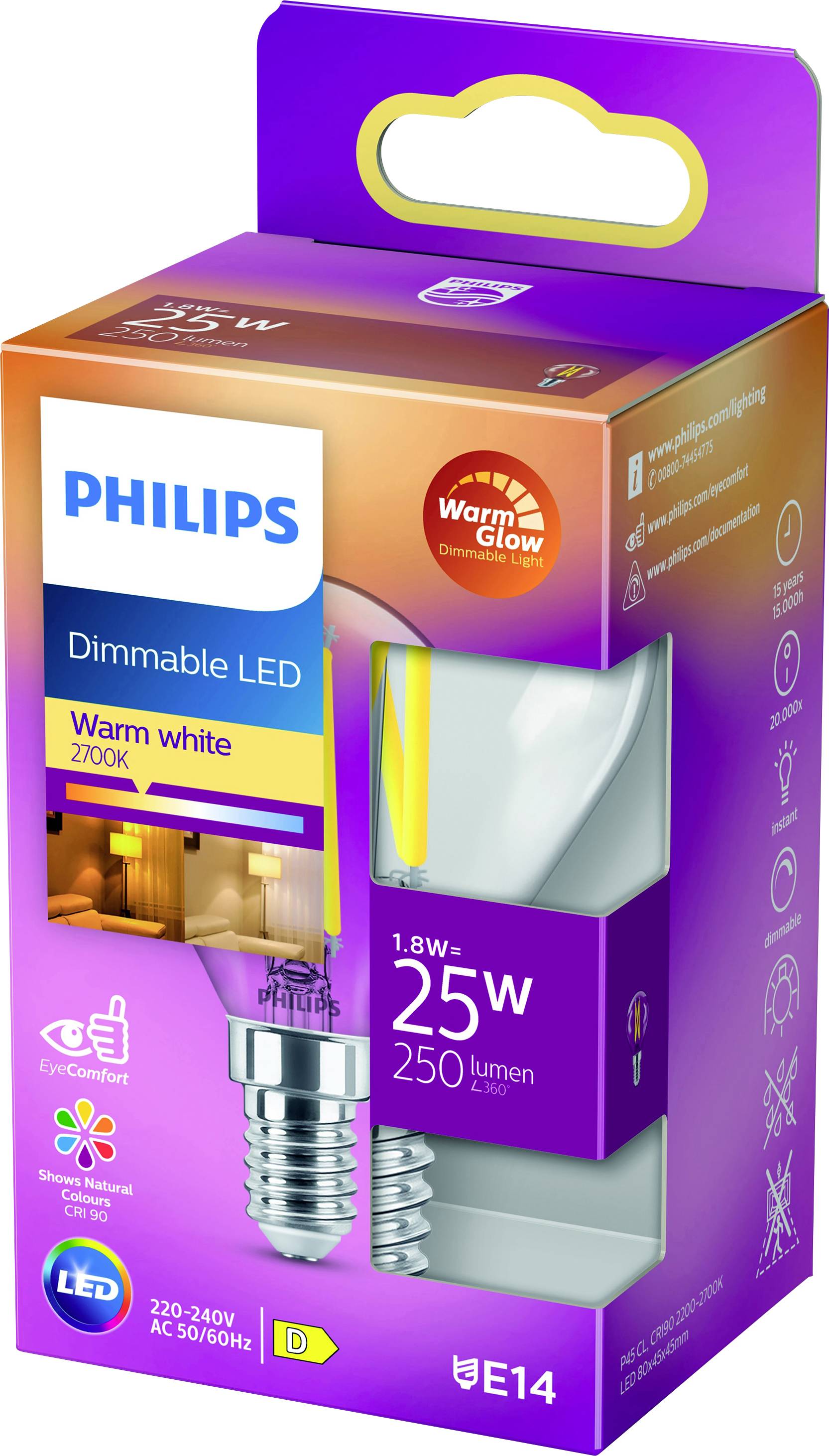 Philips LED 871951432417600 LED EEK D (A - G) E14 Tropfenform 2.5W = 25W Warmweiß (Ø x L) 45mm x 80mm 1St.